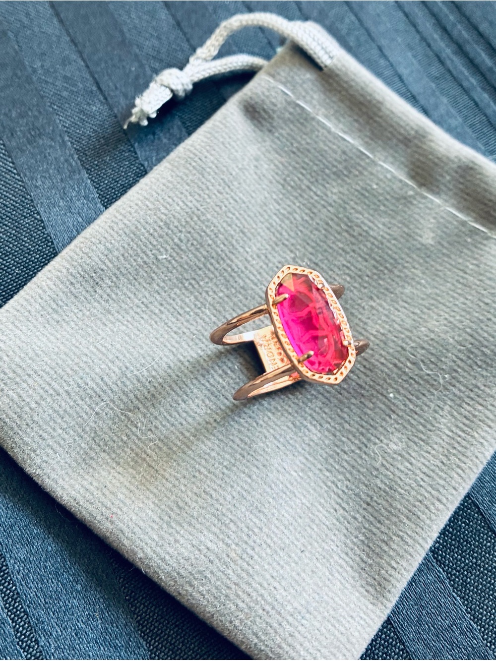 Kendra Scott- Gold Tone Ring with Pinkish Red Oval Stone